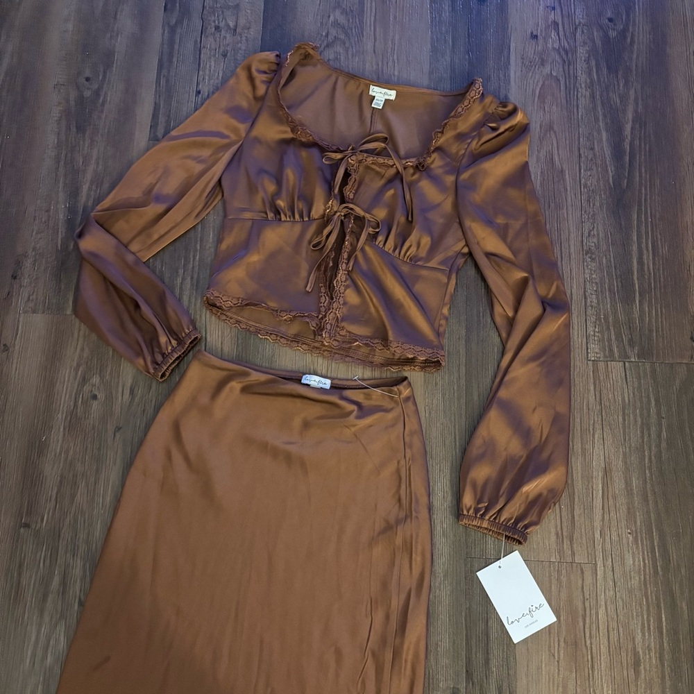 Two Piece Brown Midi Pencil Skirt Size XS